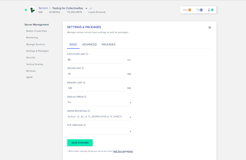 通過Settings & Packages設置服務器程序詳細信息